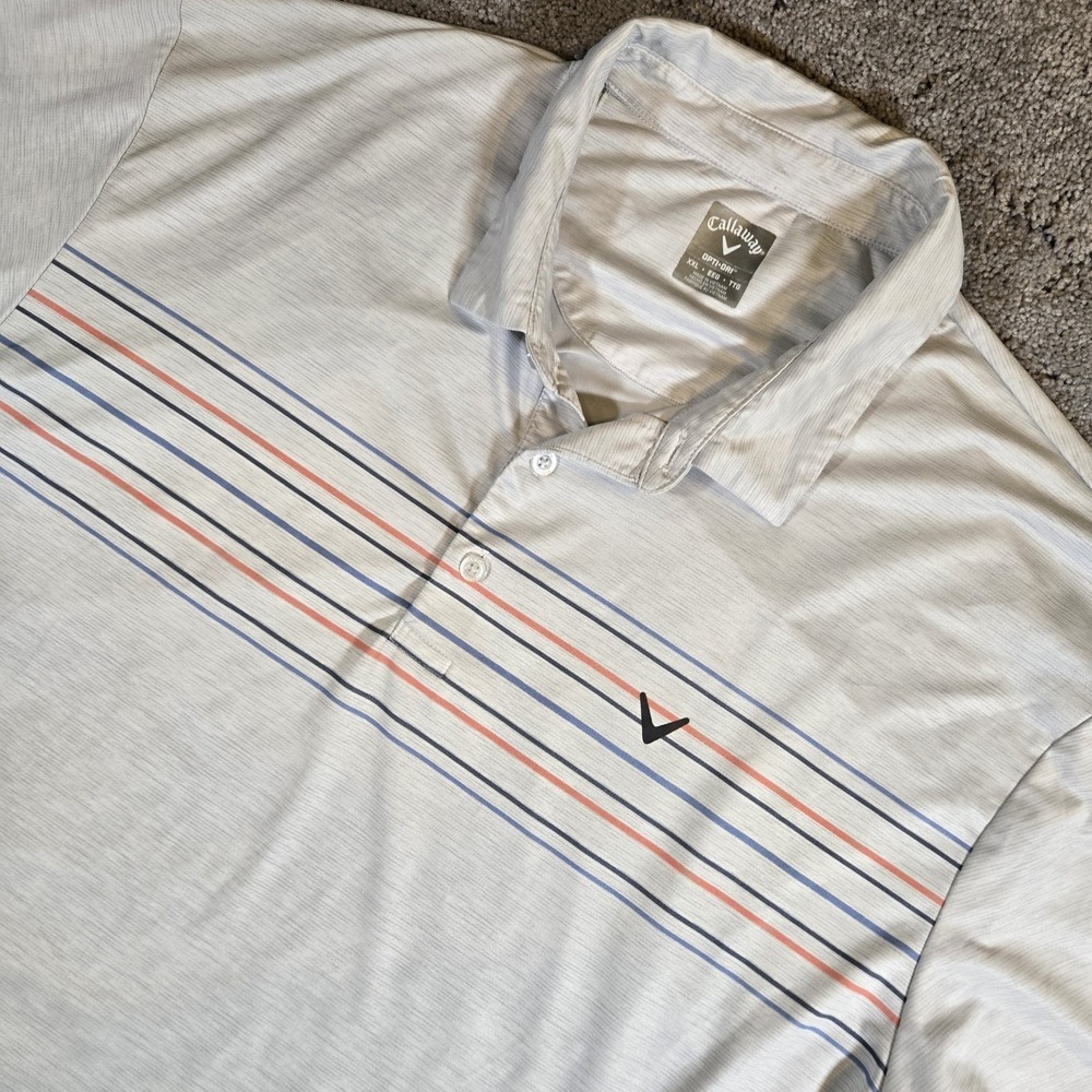 Callaway Opti-Dri Polo Mens 2XL Light Gray With Stripes Golf Performance Stretch